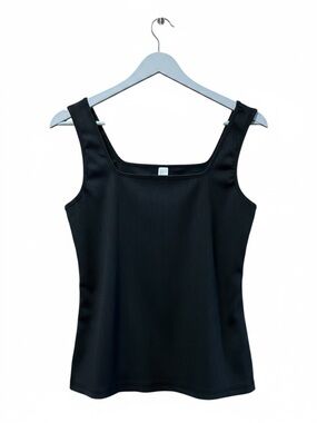 Black Ribbed Tank Top Square Neck – Medium